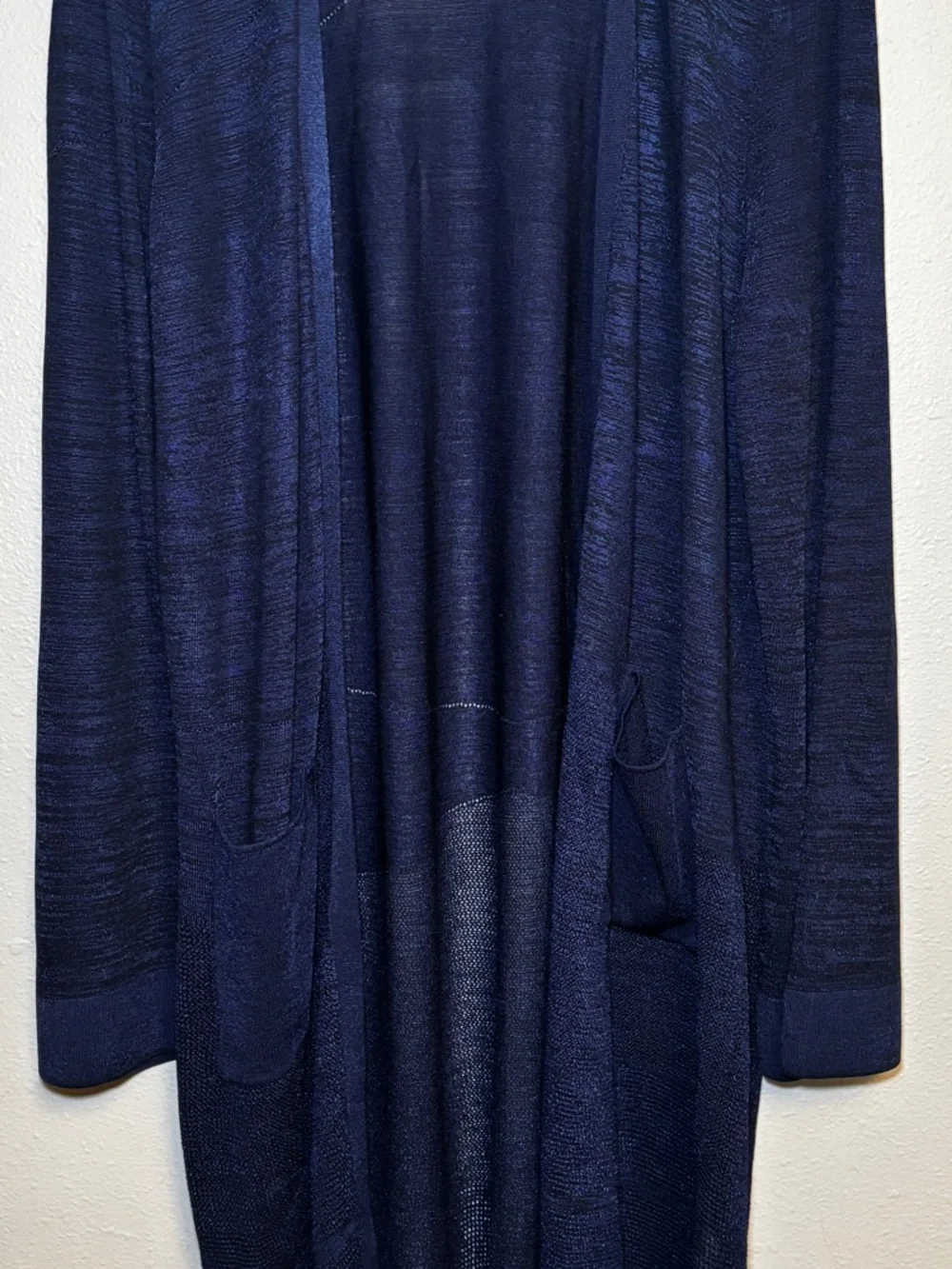 Chico’s Long Navy Black Cardigan Size 2 Duster Open Front Lightweight Layer - Picture 3 of 15